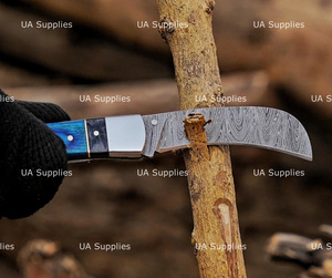 UA Supplies Damascus Steel Clip Point Wood Handle <b>Liner</b> Lock Hawk Bill Folding Hunting Pocket Knife with 7 in Overall Length - Product Image 3