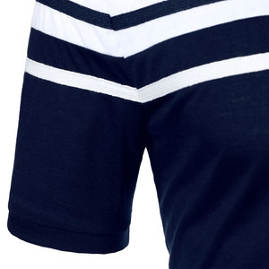 Chemise à rayures pour homme, manches courtes, coupe ajustée, bordure contrastée, décontractée, tricotée, bleu marine et blanc, design bicolore - Product Image 6