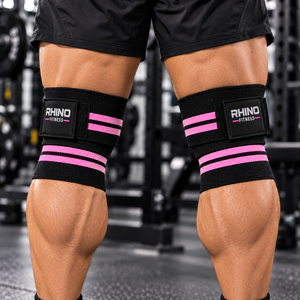 Attelles de genou réglables et respirantes RHINO FITNESS, noir et rose, en nylon avec fermeture auto-agrippante, unisexe, soutien des jambes, soutien contre les gonflements - Product Image 2