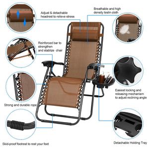 2Packs <b>Zero</b> <b>Gravity</b> Lounge <b>Chair</b> Dual Side Tray 330lbs Load Capacity Foldable Recliner for Outdoor Sunbathing - Product Image 3