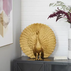 Figura de Pavo Real Moderna de Latón Chapado en Oro, Fundición 3D Completa, Decoración para el Hogar, Escultura con Temática Animal - Product Image 1