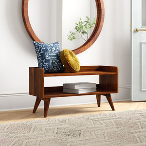Uwais Solid <b>Wood</b> Open Storage Bench Mid Century Modern Entryway <b>Shoe</b> <b>Rack</b> Low Bookcase Shelf Bed End Seating Furniture Decor - Product Image 3