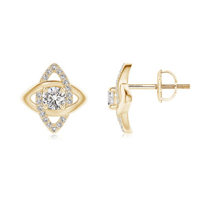 Boucles d'oreilles clous à l'allure orbitale entrelacée avec diamants de laboratoire ronds et accents pavés en or 10K 14K 18K et argent sterling 925 935 - Product Image 3