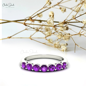 Anillo de media eternidad con amatista de 0.70 CTW y siete piedras preciosas en oro blanco puro de 14k, de vendedor verificado, regalo perfecto para mujeres - Product Image 2