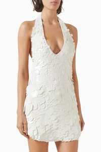 White <b>Halter</b> Neck Mini Beach Wedding <b>Dress</b> Eco-Friendly Spandex/Polyester Slim Fit Sleeveless Front Logo <b>Summer</b> Party - Product Image 5