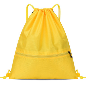 Basketball Gym Sports Fitness Pack Simple <b>Drawstring</b> Pouch <b>Backpack</b> Dual Straps Unisex Oxford Fabric Zippered Bag - Product Image 3