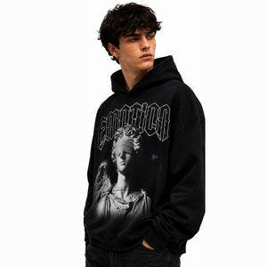 Sudadera con Capucha Estampada Emotion para Hombre, Oversize, Casual, de Algodón, Negra y Blanca, con Diseño de Logotipo Frontal, Manga Regular - Product Image 4