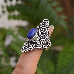Bague artisanale en lapis-lazuli naturel, argent sterling 925, pour filles et femmes - Product Image 3
