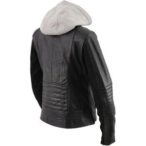 SAMROZ SPORTS Women's Black Premium Leather Motorcycle Biker <b>Racer</b> Style <b>Jacket</b> w/Hoodie - Product Image 2
