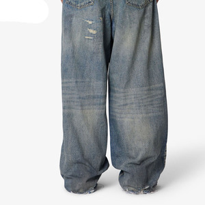 Jeans amples délavés style Y2K pour hommes, coupe droite, bleu clair, jambe large, en denim baggy - Product Image 4