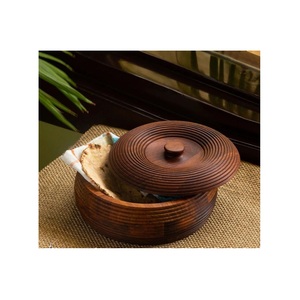 Pot à roti rond en bois fait main, support à chapati indien, rangement pour pain en bois naturel, accessoire de cuisine et de table à manger - Product Image 6