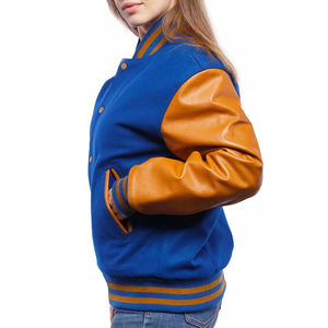 Vestes personnalisées de style universitaire en laine, cuir et coton, coupe-vent, col montant - Product Image 2