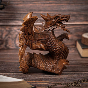 Estatua de Dragón Hecha a Mano en Madera Natural, Escultura Decorativa de Dragón, Artesanía en Madera, Proveedor Mayorista de Adornos de Dragón de Madera - Product Image 3