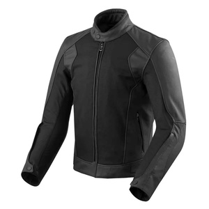 Blouson de moto en cuir noir pour homme, respirant, avec col montant et protection intégrée - Product Image 1