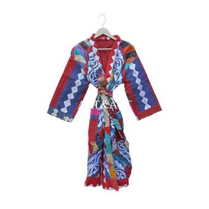 Handmade Elegant Vintage Kantha Short Kimono Robe 100% Cotton Luxury Floral Pattern Indian Quilt Smooth Summer Winter Autumn - Product Image 3