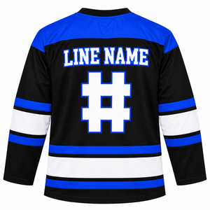 Maillot de hockey à manches longues pour homme Sigma Chapter, blanc et bleu roi, col en V, rayé, chemise de sport, uniforme d'équipe de fraternité personnalisé - Product Image 4