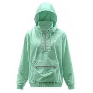 Sumroos Unisex <b>Light</b> Green Hooded Windbreaker <b>Jacket</b> Half Zip Front Pocket Quick Dry Polyester Casual Summer Wear - Product Image 5