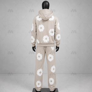 Conjunto de chándal de forro polar personalizado para mujer al por mayor, sudadera con capucha de invierno con cremallera, pantalones de chándal de pierna ancha con bordado floral, ajuste holgado - Product Image 2