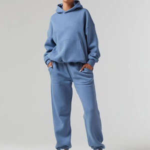 Ensemble de survêtement ample pour femme, veste zippée oversize et pantalon de jogging à jambes larges, style streetwear décontracté, fournisseur en gros OEM ODM - Product Image 2