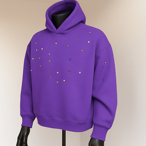 เสื้อฮู้ดซิปเต็มตัวประดับเพชร ผ้าเจอร์ซีย์หนานุ่ม 100% ผ้าฝ้าย สำหรับฤดูหนาว ขนาดสั่งทำได้ รับผลิตแบบ OEM สไตล์สตรีทแวร์วิบวับ สำหรับผู้ชาย - Product Image 5