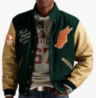 Veste de sport verte personnalisée pour homme avec manches beiges |   Bomber classique style universitaire