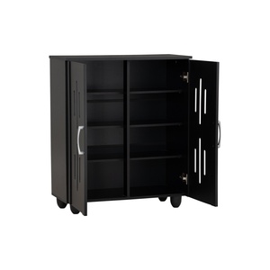 Modern Walnut Compact Wooden Cabinet Double <b>Door</b> Low Level Storage for Apartment Rental Property and Hallway Walkway <b>Stand</b> - Product Image 3