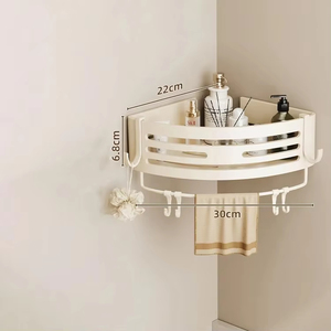 Panier de rangement mural <span class=keywords><strong>pour</strong></span> douche, fixation par ventouse sans perçage, aluminium antirouille, protection à 2 niveaux, <span class=keywords><strong>pour</strong></span> les coins, comprend une barre porte-serviettes - Product Image 3