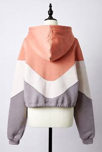 Women's Color Block <b>Cropped</b> <b>Zip</b> <b>Up</b> Hoodie Long Sleeve Drawstring Hooded Sweatshirt Casual Streetwear Jacket - Product Image 2