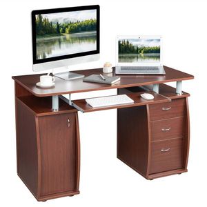 Scrivania per Computer Portatile in MDF 15mm, 115x55x74cm, con 1 Anta e 3 Cassetti, Colore Caffè (1 Pezzo) - Product Image 4