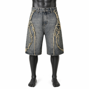 Pantalones Cortos de Mezclilla Desgastados Personalizados para Hombre, Estilo Vintage, Diseño Deshilachado, Fabricante Mayorista OEM ODM - Product Image 1