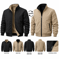 Blouson bomber réversible pour homme, col montant, logo sur le devant, coupe-vent, décontracté, léger, fermeture éclair intégrale, hiver, polyester/coton