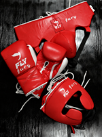 FLY Boks Ekipman Seti Kırmızı Deri Sparring Eldivenleri Başlık Koruyucu Göğüs Koruyucu Bağcıklı Hızlı Kuruyan Hafif Yetişkin Antrenman Seti