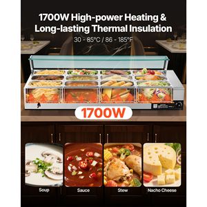 Scaldavivande Elettrico in Acciaio Inox da 1700W con Coperchio in Vetro e Controllo Manuale della Temperatura per 12 Vaschette - Product Image 2