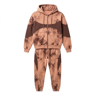 Men Acid Wash Tracksuit Full <b>Zip</b> <b>Hooded</b> Jacket Matching Jogger Set Casual Streetwear Two Piece Cotton Blend Clothing - Product Image 1