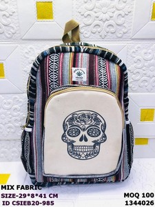 Himalayan Hemp <b>Canvas</b> Mix Fabric Backpack with Hamsa Hand Design Chains 29x8x41 Cm Casual Daily Use Zipper Closure - Product Image 6