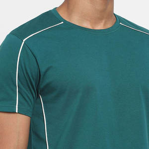 Camiseta Personalizada de Manga Corta Verde para Hombre, Corte Ajustado, Cuello Redondo, Tejido de Poliéster, Estilo Casual, Diseño con Ribete en Contraste - Product Image 3