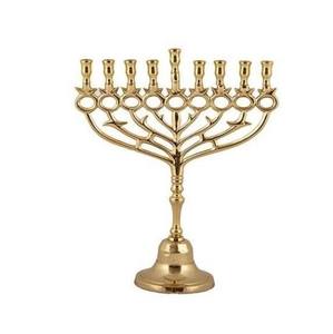 Menorah Alta de Metal Dorado con Tallo Delgado, Candelabro Judío Clásico, Decoración para el Hogar, Iluminación Festiva - Product Image 1