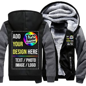 Veste polaire zippée à capuche pour homme, impression personnalisée, design double face, manches raglan, coupe classique, 100% coton, vêtements d'hiver décontractés - Product Image 5