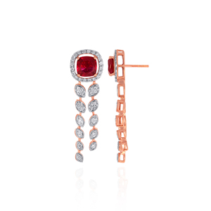 Boucles d'oreilles en or rose avec rubis et diamants, taille ronde, bijoux de luxe pour femmes, diamants de laboratoire - Product Image 3