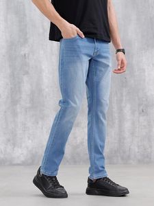 Jean droit taille haute coupe régulière pour homme grande taille 100% Coton Écologique Hiver Été Printemps Nouveau Élastique Commerce extérieur - Product Image 3