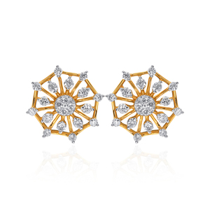 Boucles d'oreilles en or massif 14 carats avec diamants de laboratoire taille brillant rond, motif marguerite mignonne, bijoux pour femme à porter au quotidien - Product Image 1