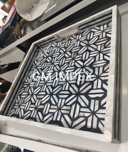 Bandeja de madera de diseño de lujo con hueso con incrustaciones de perlas madre para servir comida decorativa para el hogar para la bandeja de servicio de Ramadán - Product Image 5