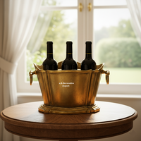 Seau à vin en aluminium doré antique à 3 compartiments avec poignées, élégant refroidisseur à champagne et porte-bouteilles pour bars et hôtels de luxe