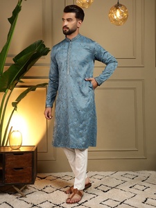 <b>Men's</b> Cotton Kurta <b>Pajama</b> <b>Set</b> With Mirror Work With Regular Fit Traditional Indian Pakistani Wedding Wear - Product Image 3