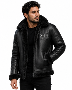Custom <b>Men</b> Sherpa Lined Leather <b>Jacket</b> Winter Faux Fur Aviator Coat <b>Warm</b> Biker <b>Jacket</b> Embroidered Logo OEM Wholesale Manufacture - Product Image 4