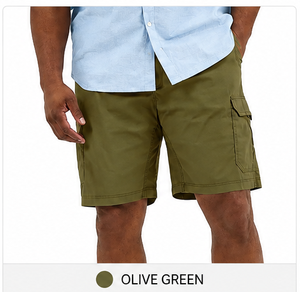 Shorts cargo homme en coton tissé, couleur moutarde unie, taille mi-haute, fermeture boutonnée, style décontracté, avec poches - Product Image 4