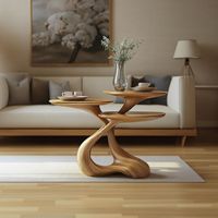 Table basse en bois sculpturale, table d'appoint moderne, table centrale décorative pour salon, marron, artisanale, pour l'inauguration d'une maison, à poser au sol