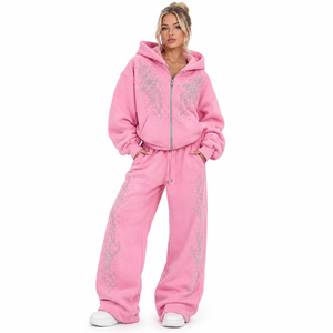 Rhinestone Printed <b>Women</b> Oversized Zipper Hoodie Baggy <b>Sweat</b> <b>Pants</b> Heavyweight Cotton Fleece Hooded Tracksuit Streetwear <b>Women's</b> - Product Image 3
