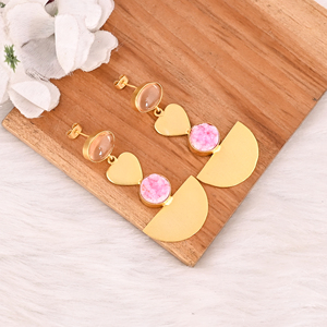 Elegantes Pendientes de Cuarzo Champán Hidro y Druzy Rosa con Engaste de Latón Bañado en Oro, Joyería Artesanal de Piedras Preciosas para Mujer - Product Image 3
