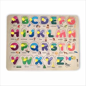 Jouets de puzzle en bois ABC TOFANI pour enfants |   Tableau d'apprentissage éducatif |   Plateau d'alphabet en bois coloré pour les tout-petits de 2 ans et plus | - Product Image 1